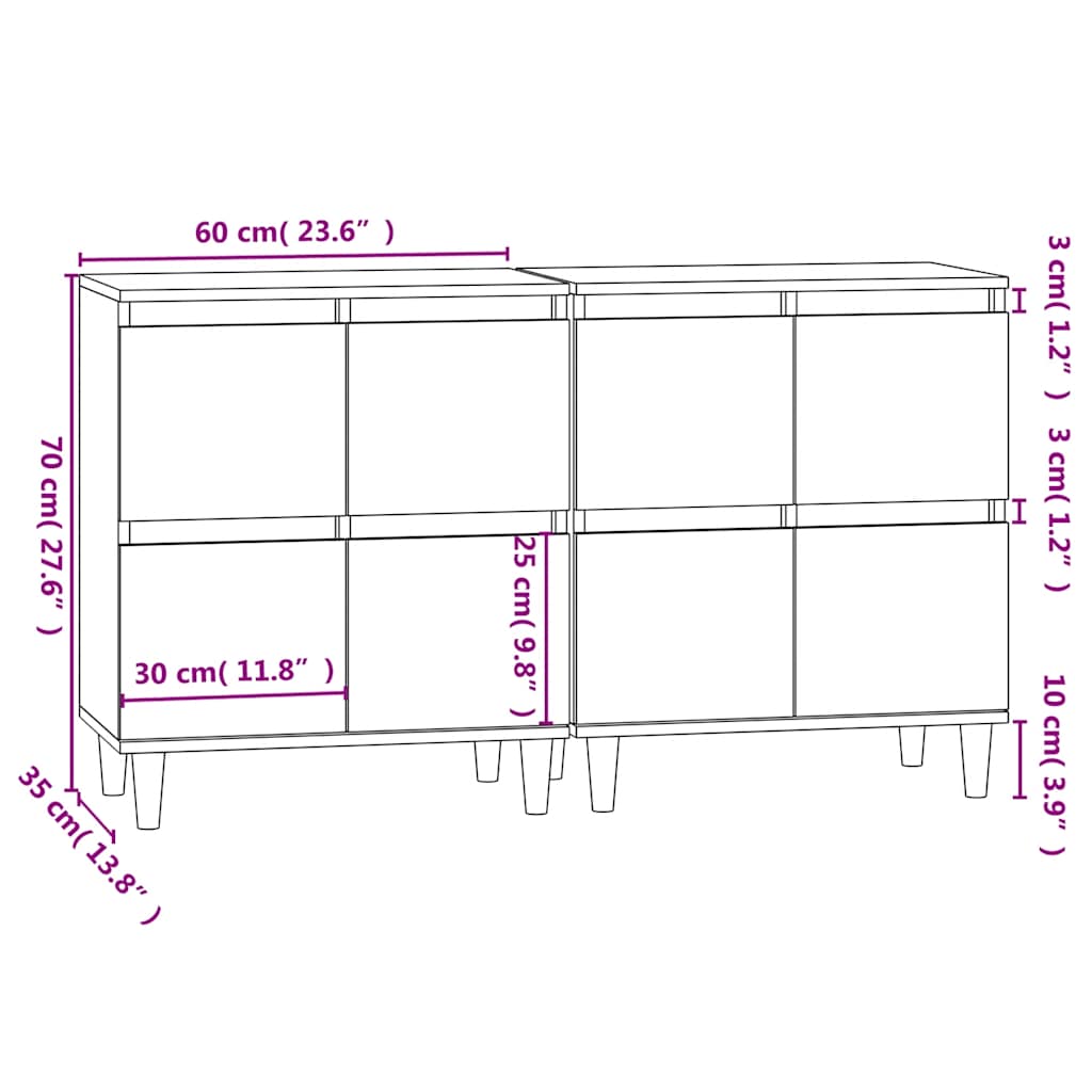 Credenze 2pz Rovere Fumo 60x35x70 cm in Legno Multistrato