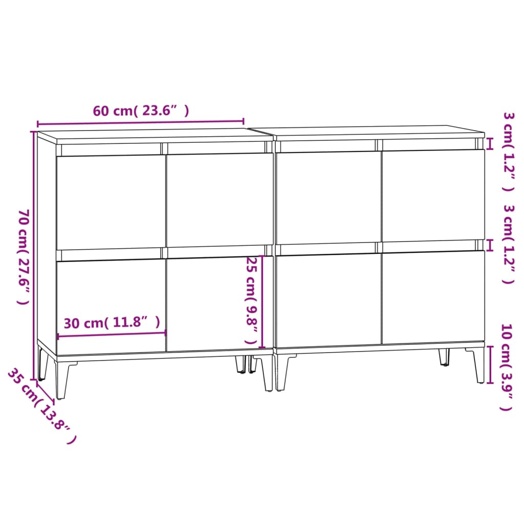 Credenze 2pz Bianche 60x35x70 cm in Legno Multistrato | homemem39