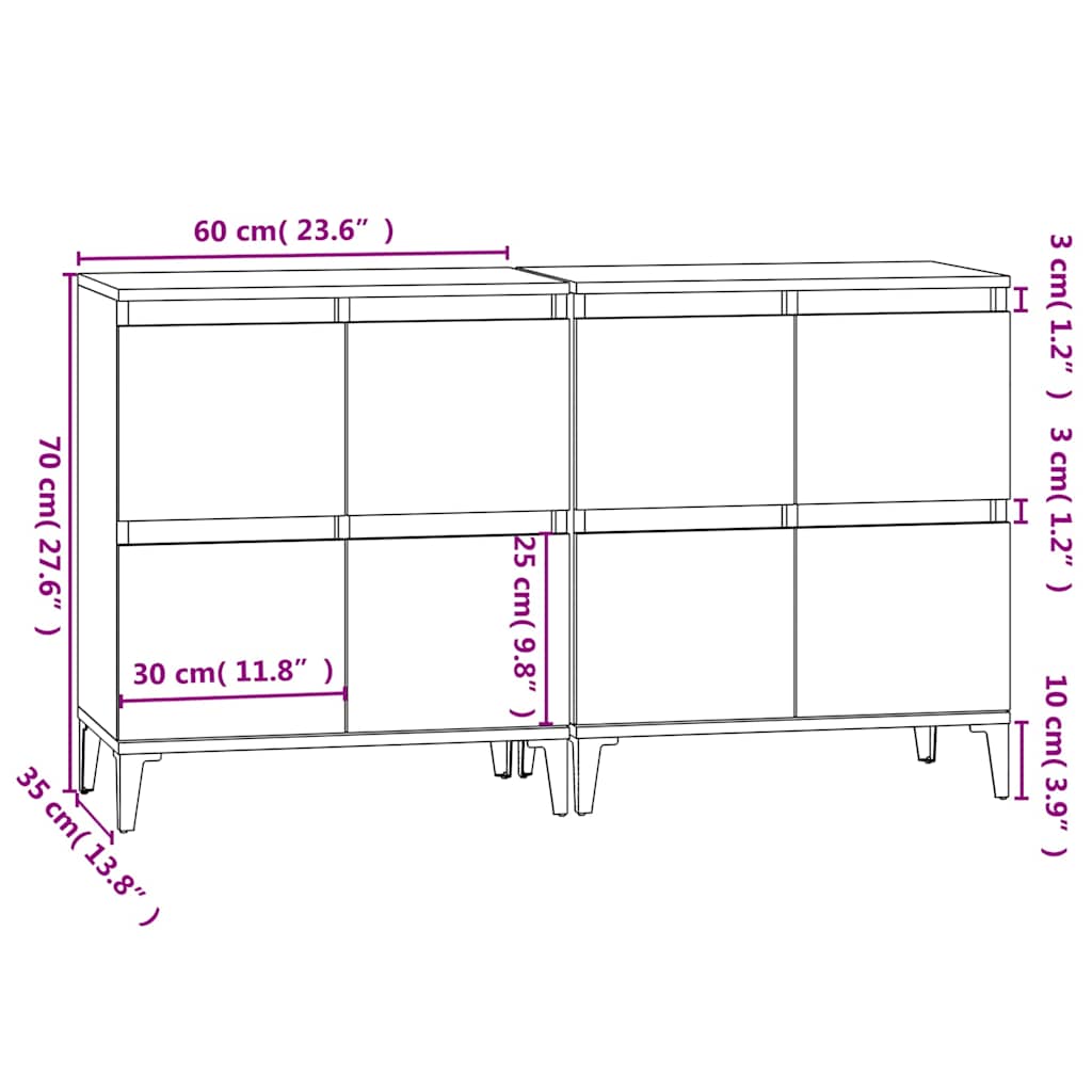 Credenze 2pz Grigio Cemento 60x35x70 cm in Legno Multistrato