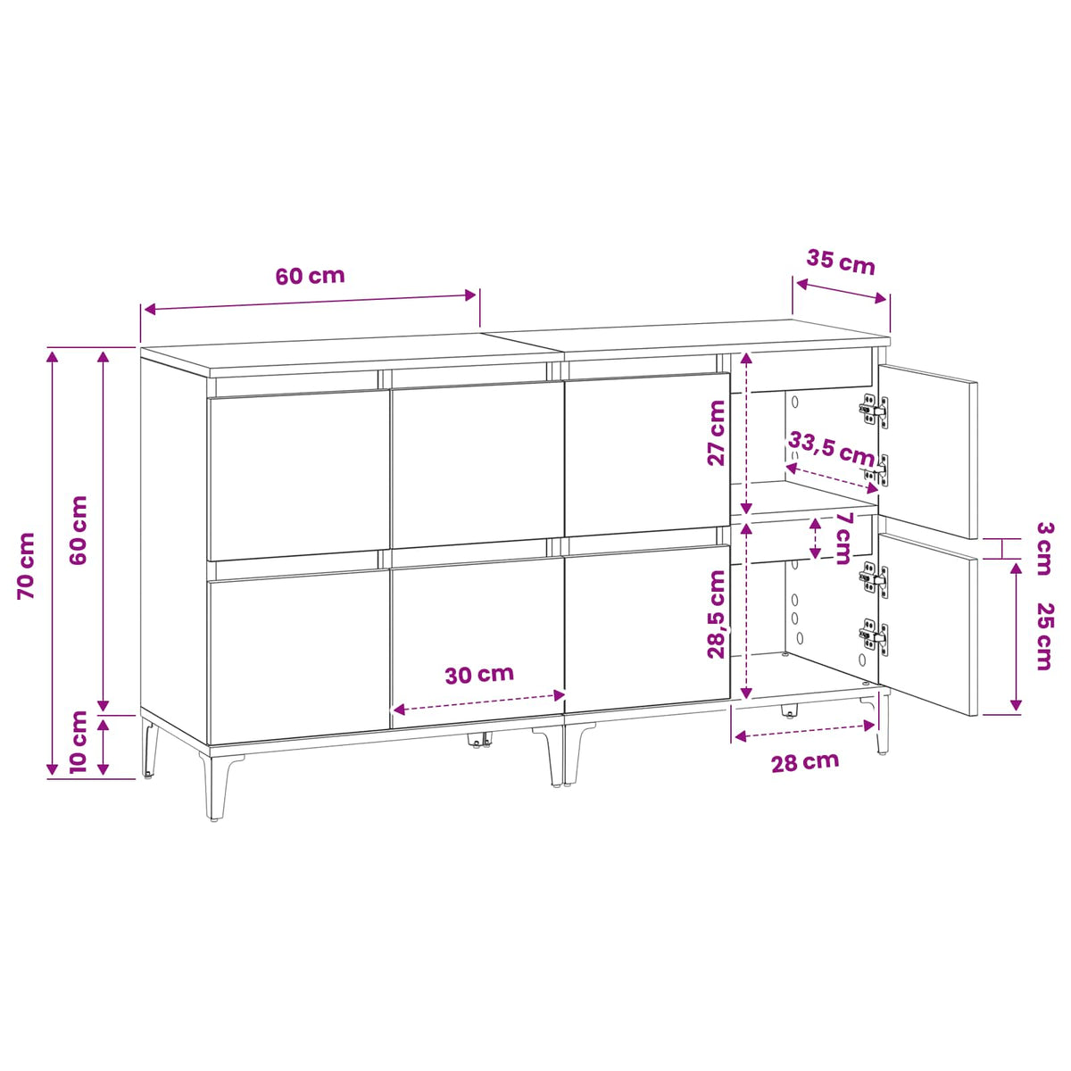 Credenze 2pz 60x35x70 cm in legno multistrato