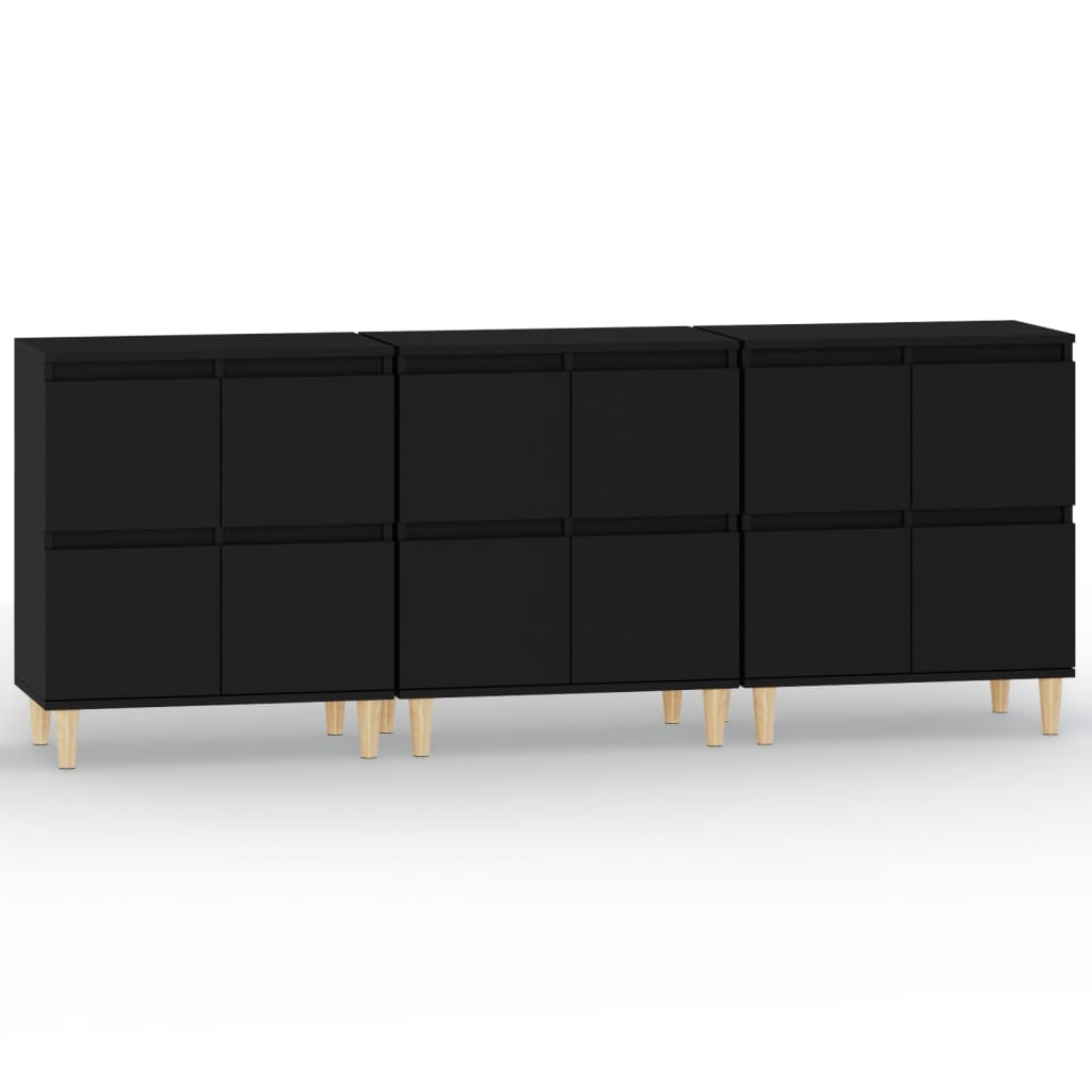 Credenze 3pz Nere 60x35x70 cm in Legno Multistrato