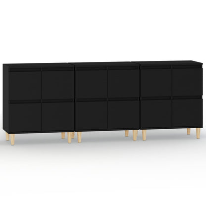 Credenze 3pz Nere 60x35x70 cm in Legno Multistrato