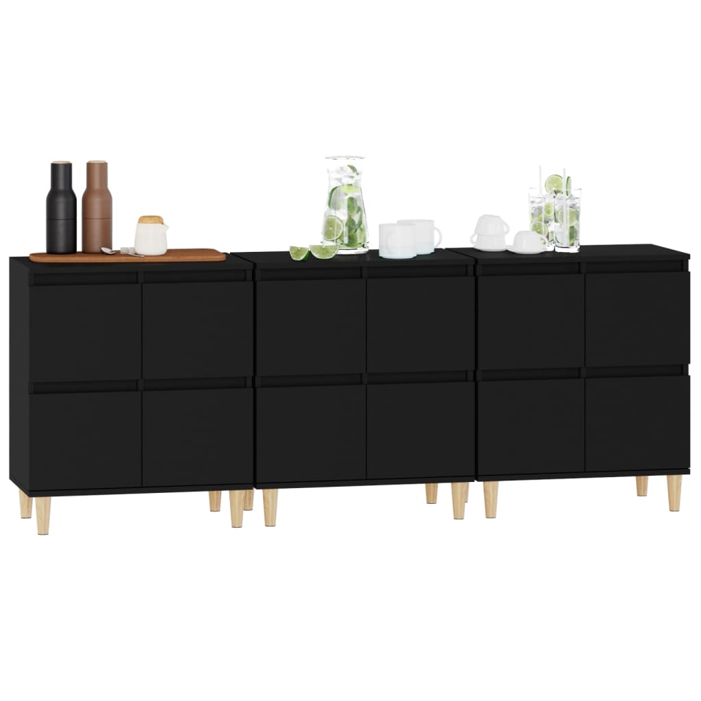 Credenze 3pz Nere 60x35x70 cm in Legno Multistrato