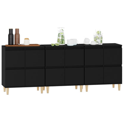 Credenze 3pz Nere 60x35x70 cm in Legno Multistrato