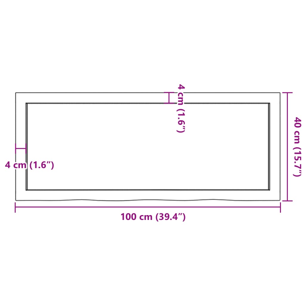 Piano per Tavolo 100x40x(2-6)cm in Rovere Massello Non Trattato