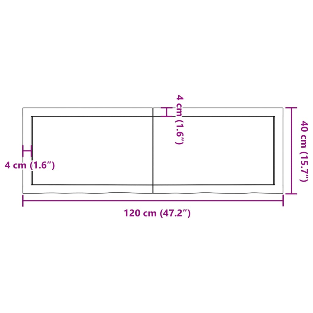 Piano per Tavolo 120x40x(2-4)cm in Rovere Massello Non Trattato