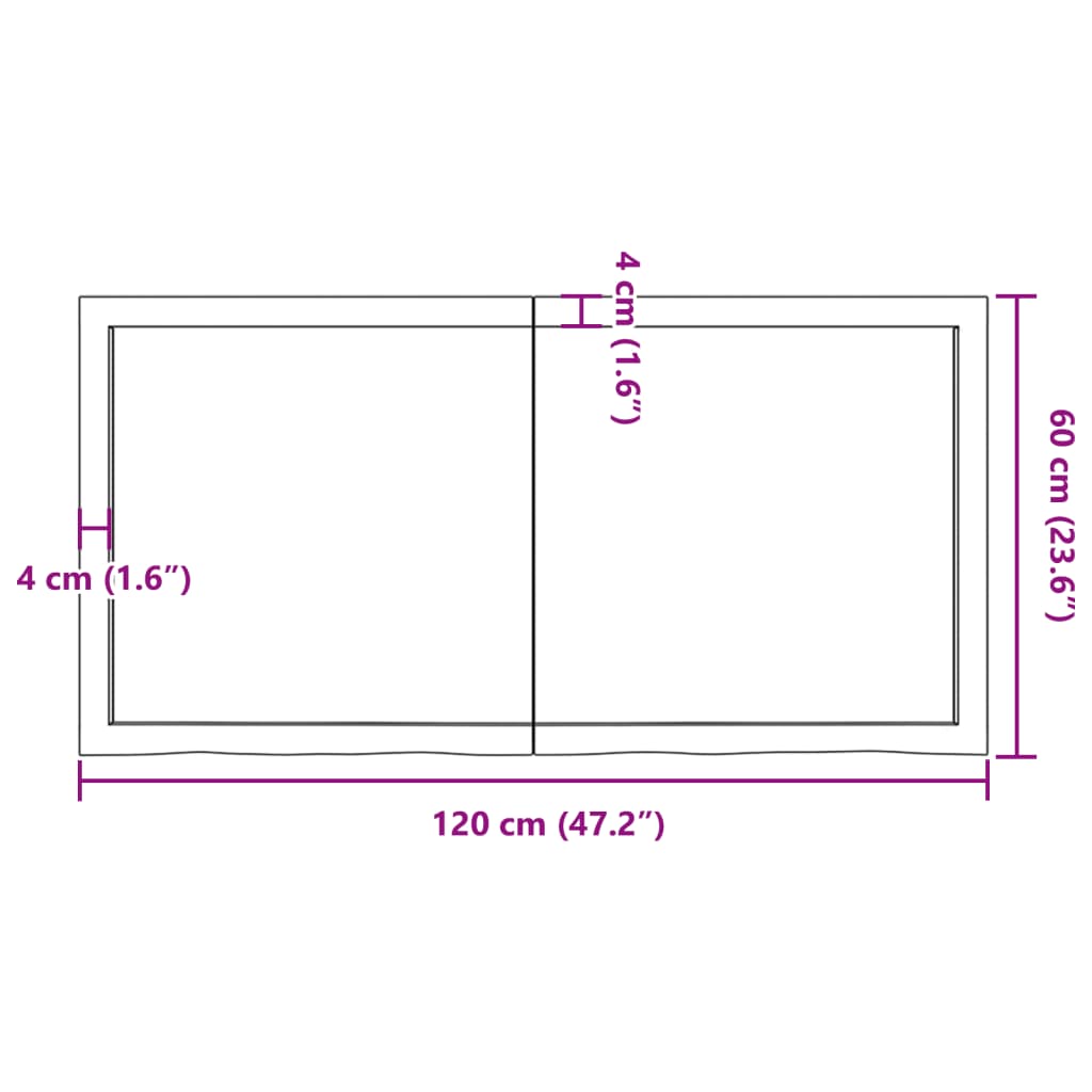 Table Top 120x60x(2-4)cm in Untreated Solid Oak