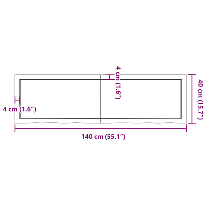 Piano per Tavolo 140x40x(2-4)cm in Rovere Massello Non Trattato