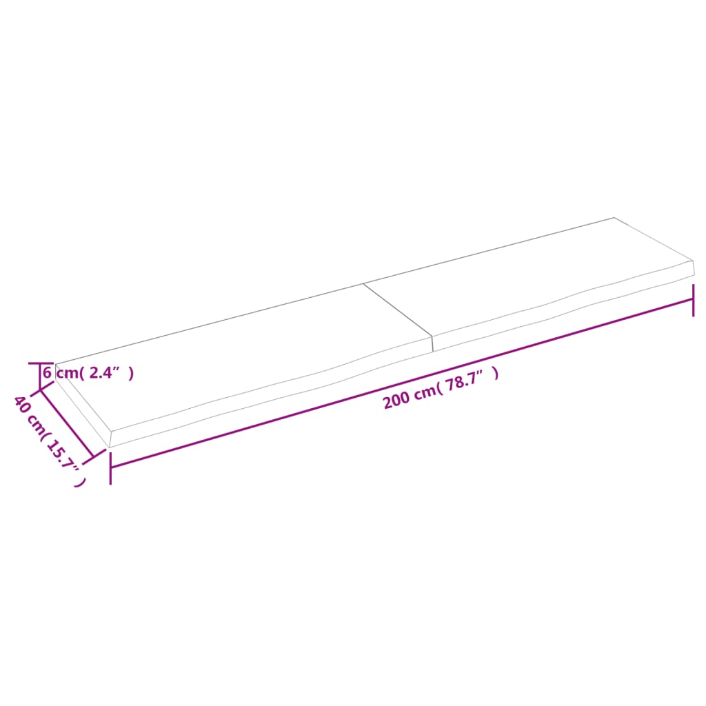 Piano per Tavolo 200x40x(2-6)cm in Rovere Massello Non Trattato