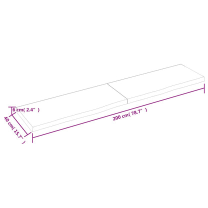 Piano per Tavolo 200x40x(2-6)cm in Rovere Massello Non Trattato