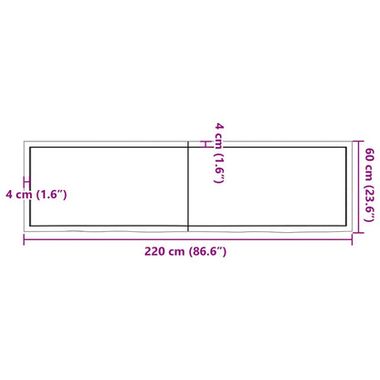 Piano per Tavolo 220x60x(2-4)cm in Rovere Massello Non Trattato