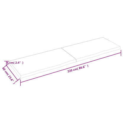 Piano per Tavolo 220x60x(2-6)cm in Rovere Massello Non Trattato - homemem39