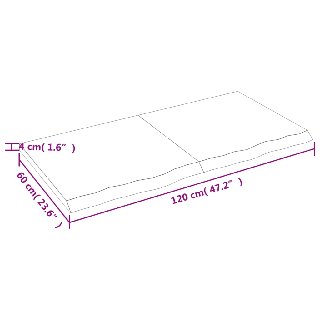 Piano Tavolo Marrone 120x60x(2-4) cm Massello Rovere Trattato