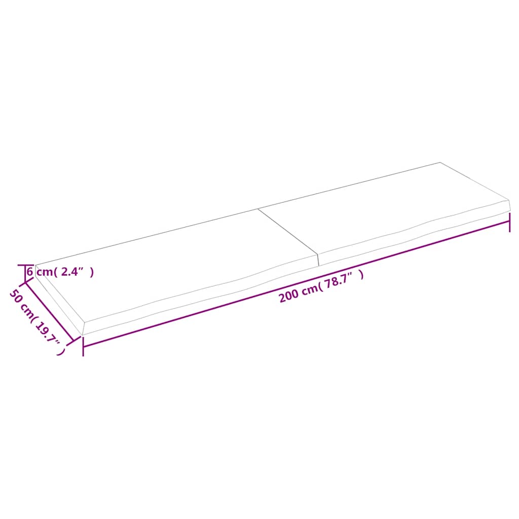 Piano Tavolo Marrone 200x50x(2-6) cm Rovere Massello Trattato
