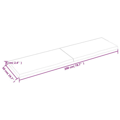 Piano Tavolo Marrone 200x50x(2-6) cm Rovere Massello Trattato