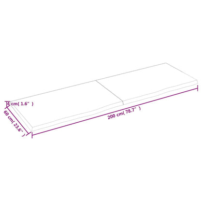 Piano Tavolo Marrone 200x60x(2-4) cm Rovere Massello Trattato