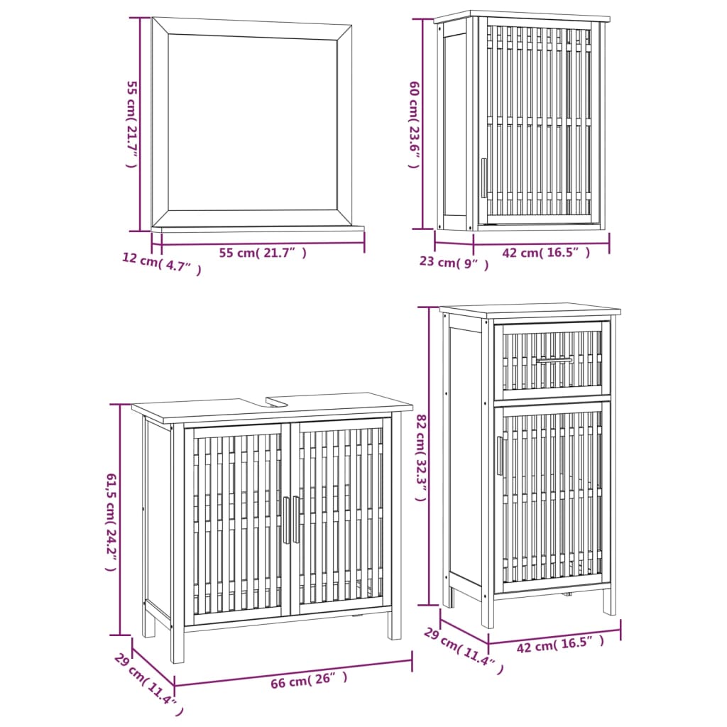 Set Mobili da Bagno 4pz in Legno Massello di Noce | homemem39
