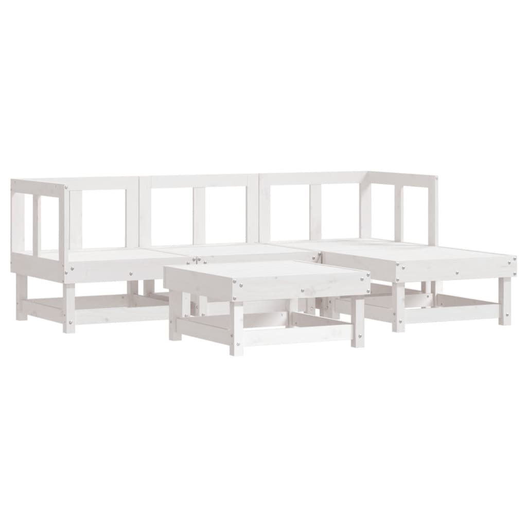 Set Divani da Giardino 5pz con Cuscini in Legno Massello Bianco - homemem39