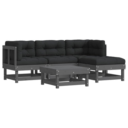 5pc Garden Sofa Set with Gray Solid Wood Cushions