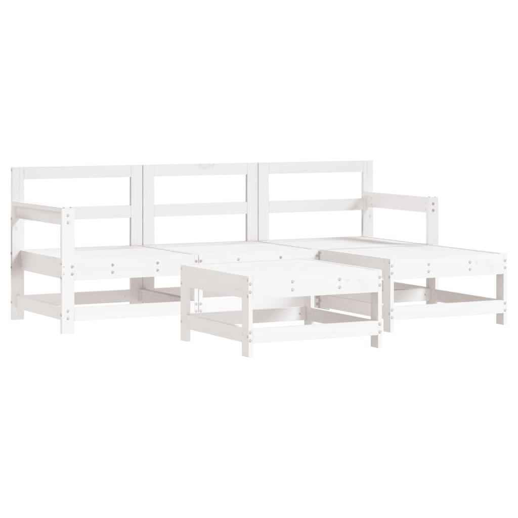 Set Divani da Giardino 5pz con Cuscini in Legno Massello Bianco | homemem39