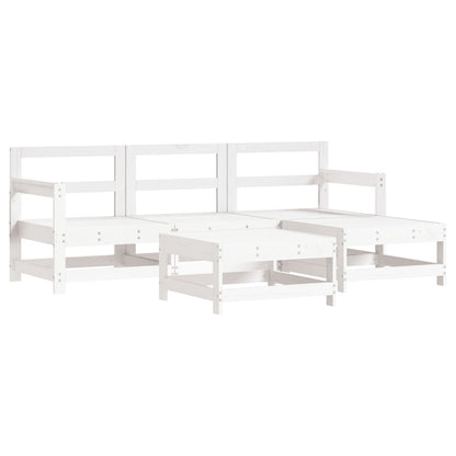 Set Divani da Giardino 5pz con Cuscini in Legno Massello Bianco | homemem39