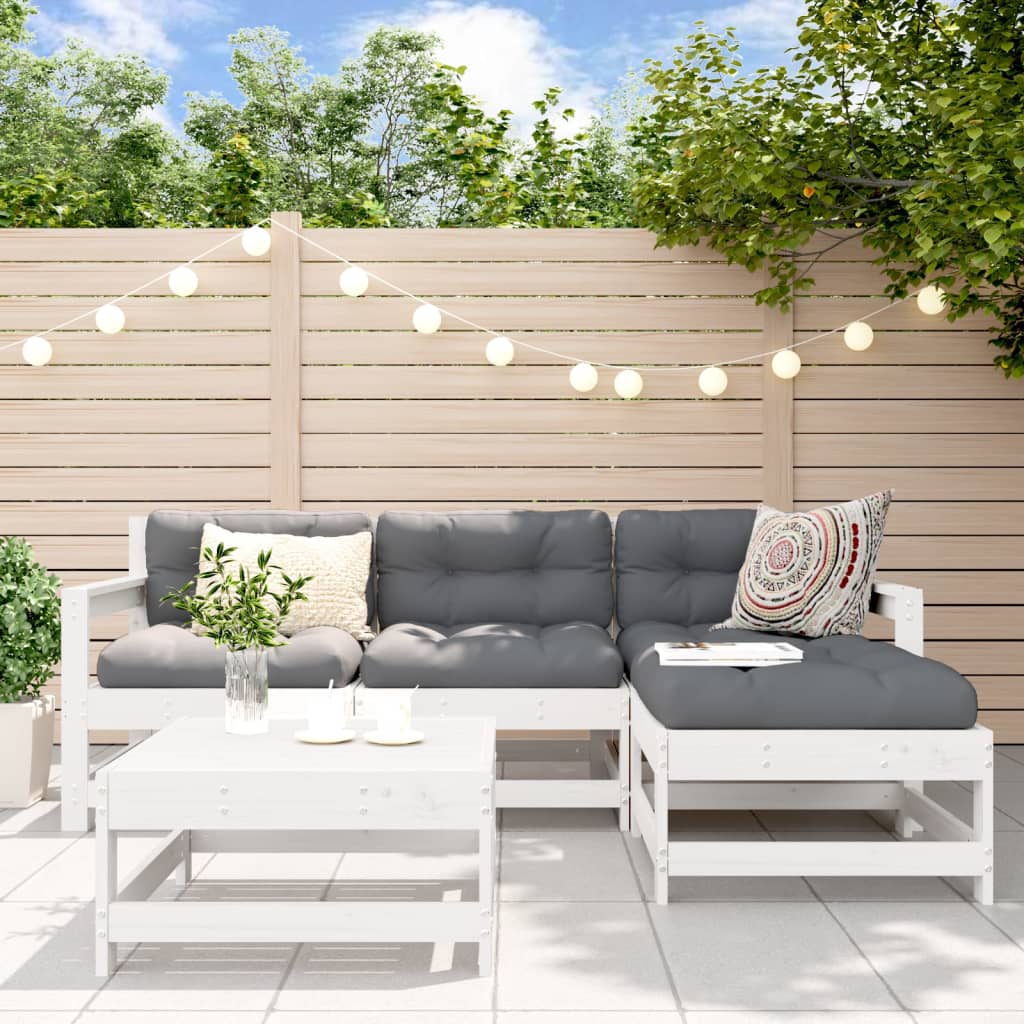 Set Divani da Giardino 5pz con Cuscini in Legno Massello Bianco | homemem39