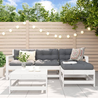 Set Divani da Giardino 5pz con Cuscini in Legno Massello Bianco | homemem39