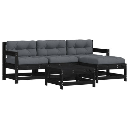 5-piece Garden Sofa Set with Black Solid Wood Cushions