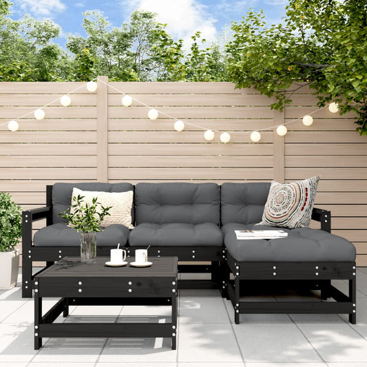 5-piece Garden Sofa Set with Black Solid Wood Cushions