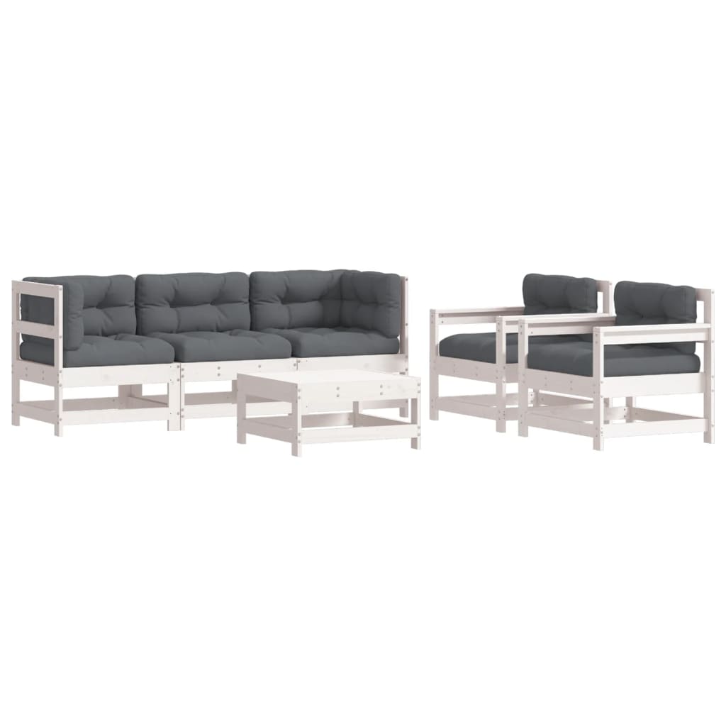 Set Divani da Giardino 6pz con Cuscini in Legno Massello Bianco | homemem39