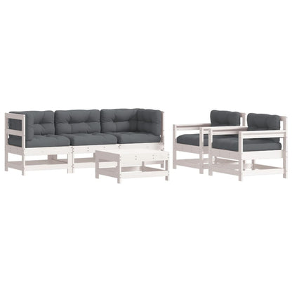 Set Divani da Giardino 6pz con Cuscini in Legno Massello Bianco | homemem39
