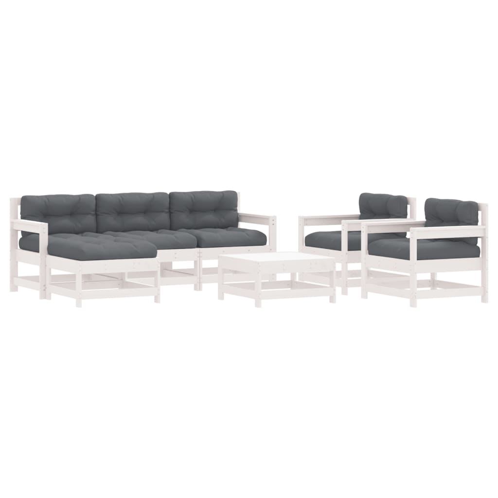 Set Divani da Giardino 7pz con Cuscini in Legno Massello Bianco | homemem39