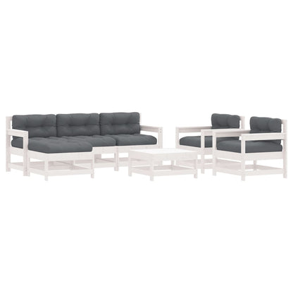 Set Divani da Giardino 7pz con Cuscini in Legno Massello Bianco | homemem39