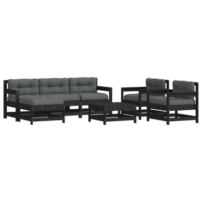 7-piece Garden Sofa Set with Black Solid Wood Cushions