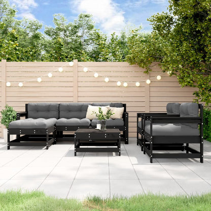 7-piece Garden Sofa Set with Black Solid Wood Cushions