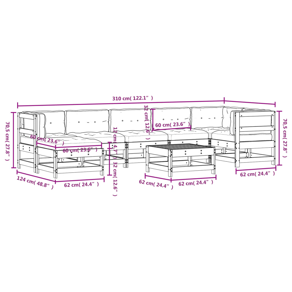 Set Divani da Giardino 8pz con Cuscini in Legno Massello Bianco | homemem39