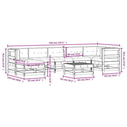 Set Divani da Giardino 8pz con Cuscini in Legno Massello Bianco | homemem39