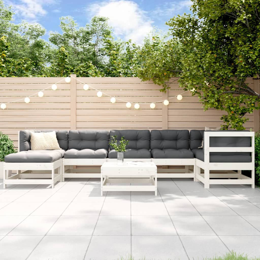 Set Divani da Giardino 8pz con Cuscini in Legno Massello Bianco | homemem39