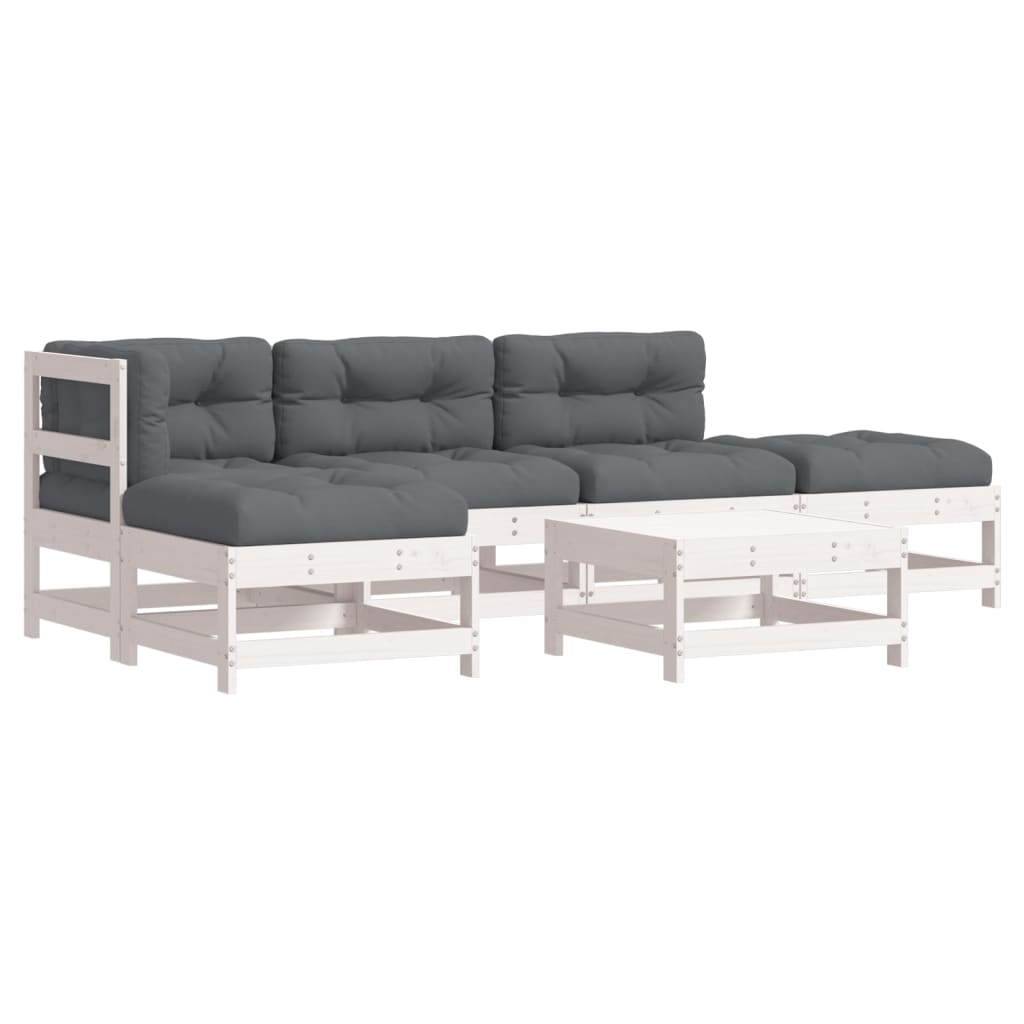 Set Divani da Giardino 6pz con Cuscini in Legno Massello Bianco | homemem39