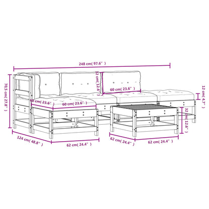 Set Divani da Giardino 6pz con Cuscini in Legno Massello Bianco | homemem39