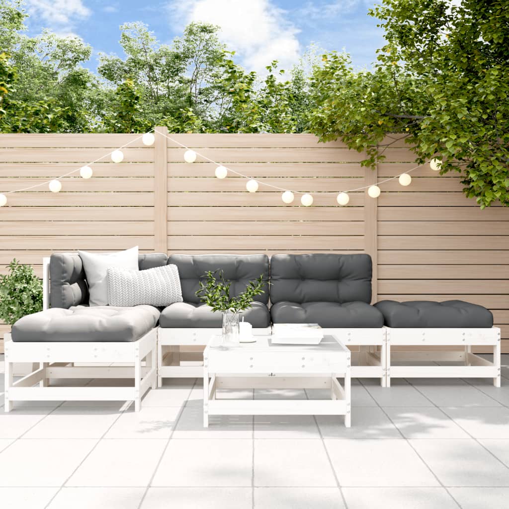 Set Divani da Giardino 6pz con Cuscini in Legno Massello Bianco | homemem39