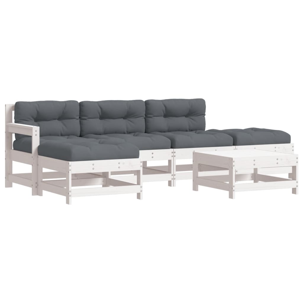 Set Divani da Giardino 6pz con Cuscini in Legno Massello Bianco | homemem39
