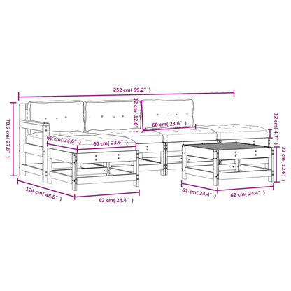 Set Divani da Giardino 6pz con Cuscini in Legno Massello Bianco | homemem39