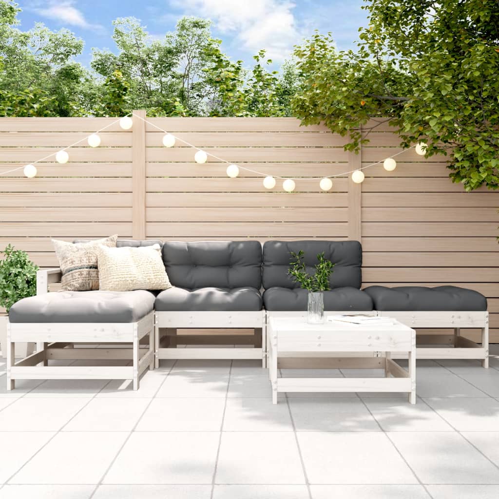 Set Divani da Giardino 6pz con Cuscini in Legno Massello Bianco | homemem39