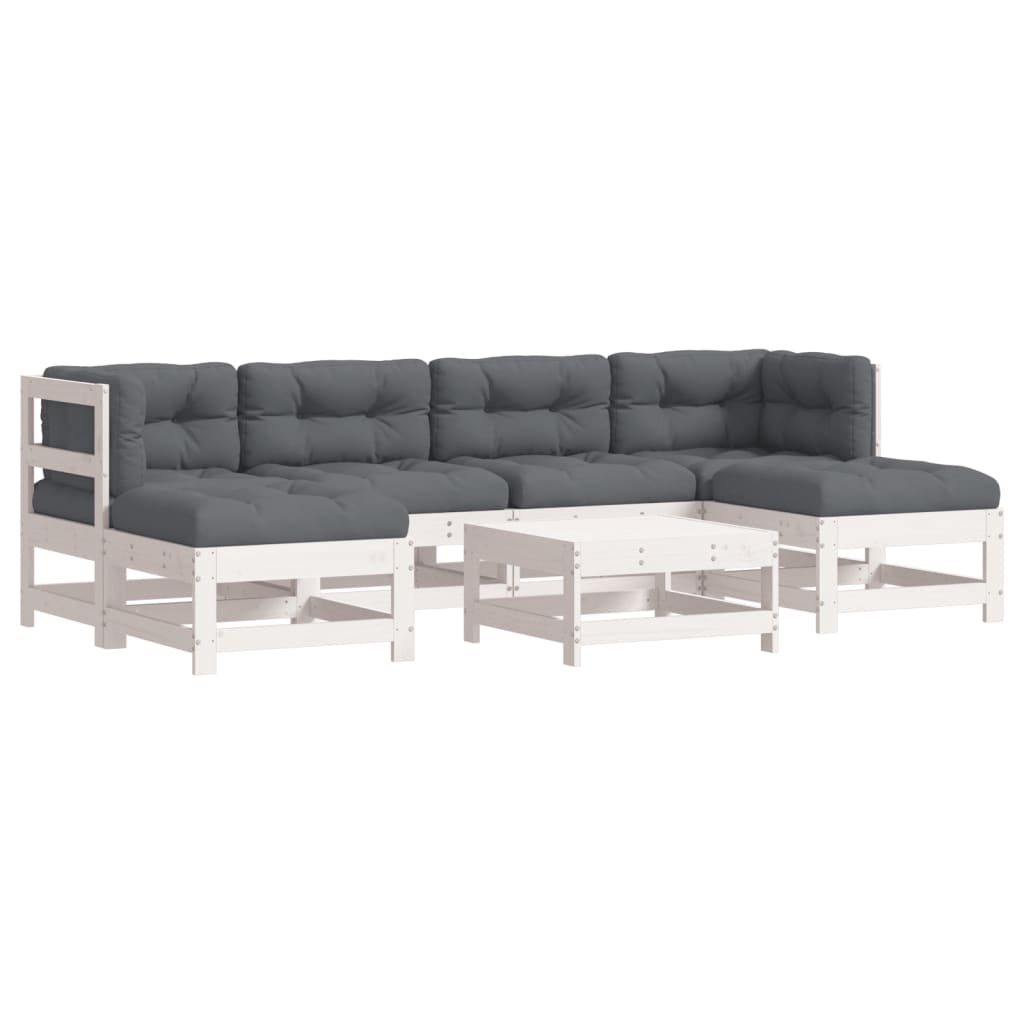Set Divani da Giardino 7pz con Cuscini in Legno Massello Bianco | homemem39