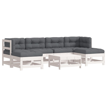 Set Divani da Giardino 7pz con Cuscini in Legno Massello Bianco | homemem39