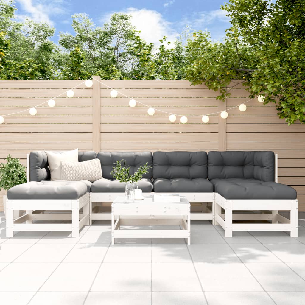 Set Divani da Giardino 7pz con Cuscini in Legno Massello Bianco | homemem39
