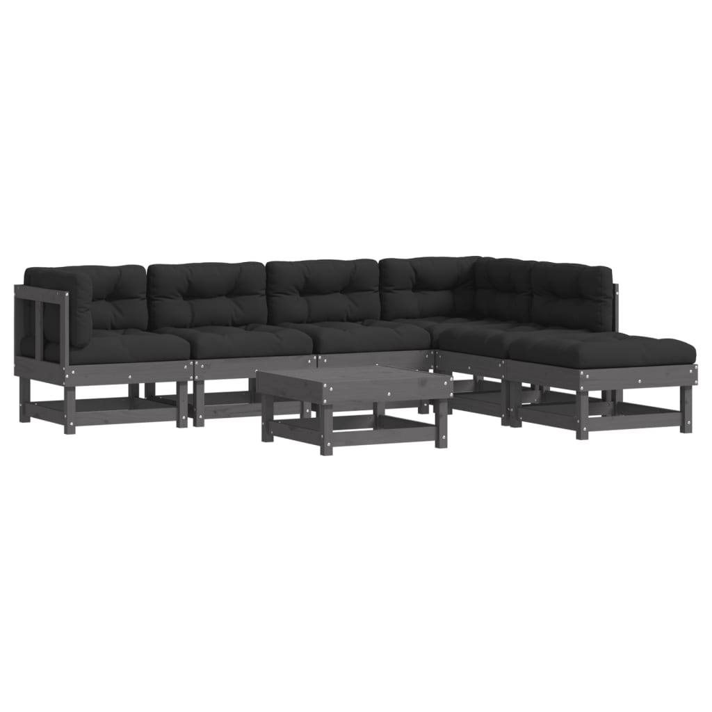 7-piece Garden Sofa Set with Gray Solid Wood Cushions