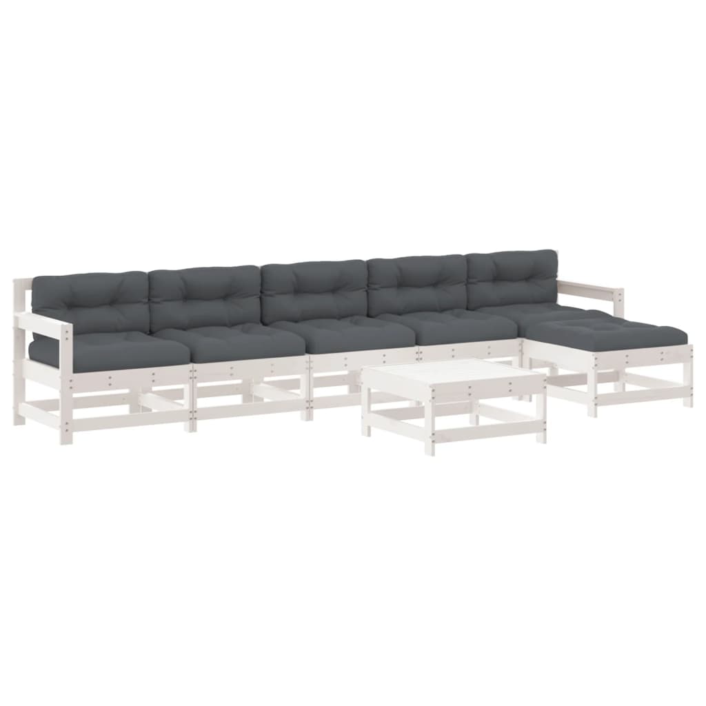 Set Divani da Giardino 7pz con Cuscini in Legno Massello Bianco | homemem39
