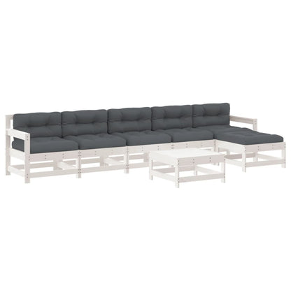 Set Divani da Giardino 7pz con Cuscini in Legno Massello Bianco | homemem39